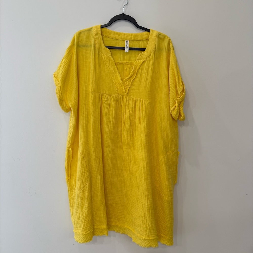 Zenana Outfitters Bright Yellow Cotton Gauze Tunic